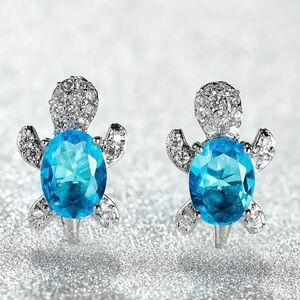 New Blue and Silver Turtle Earrings